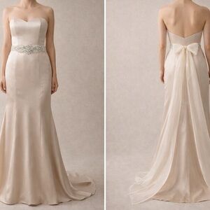 Allure Bridals Crystal Pearl Beaded Wedding Sash Belt Ivory 120” NWT